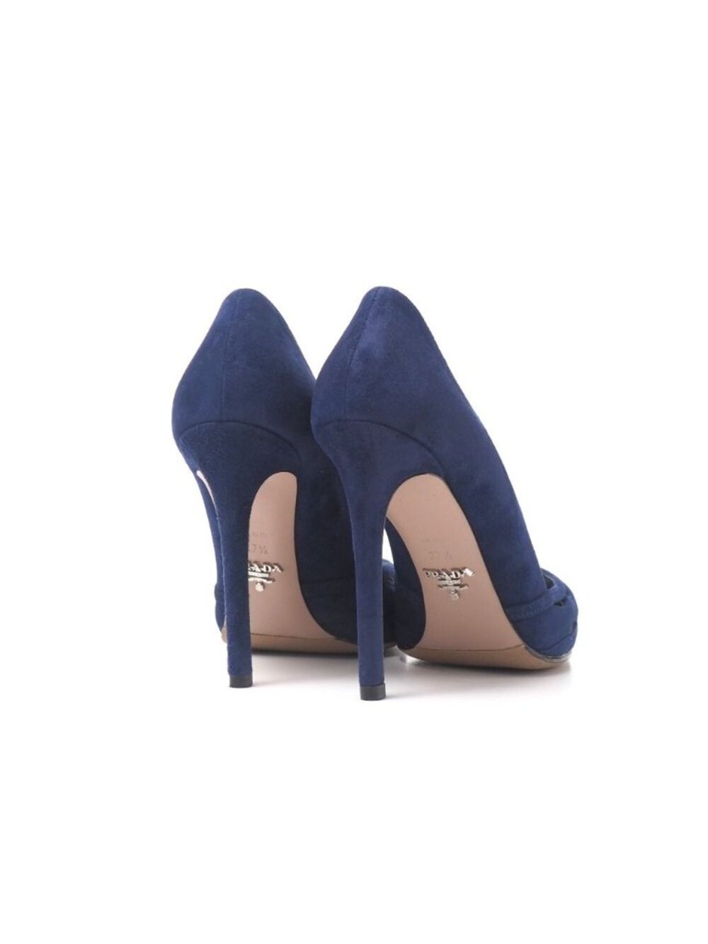 Prada Pumps 37.5 Suede Cutout High Heels Pointed Toe Shoes - Picture 3 of 7